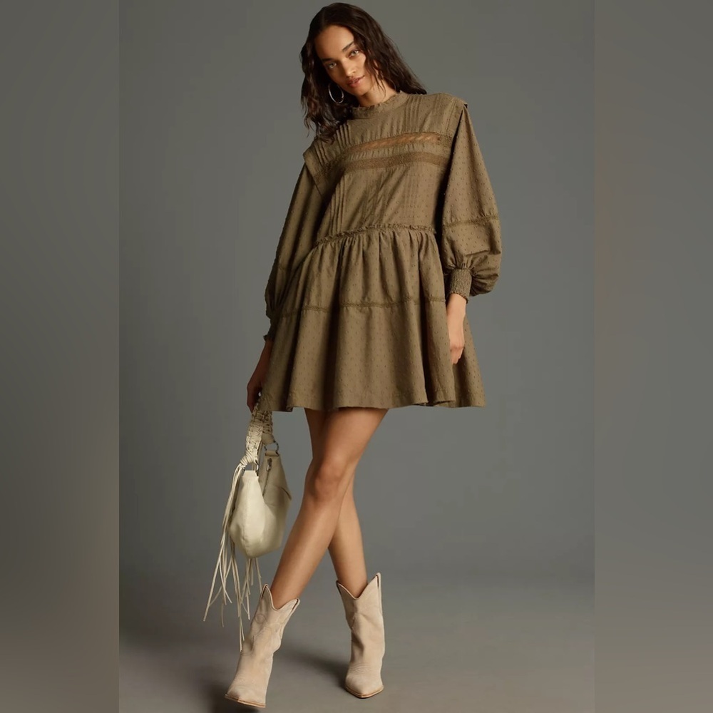 Nwt Size Xs (P2p 18.5') - Anthropologie Swing Mini Dress In Moss Green